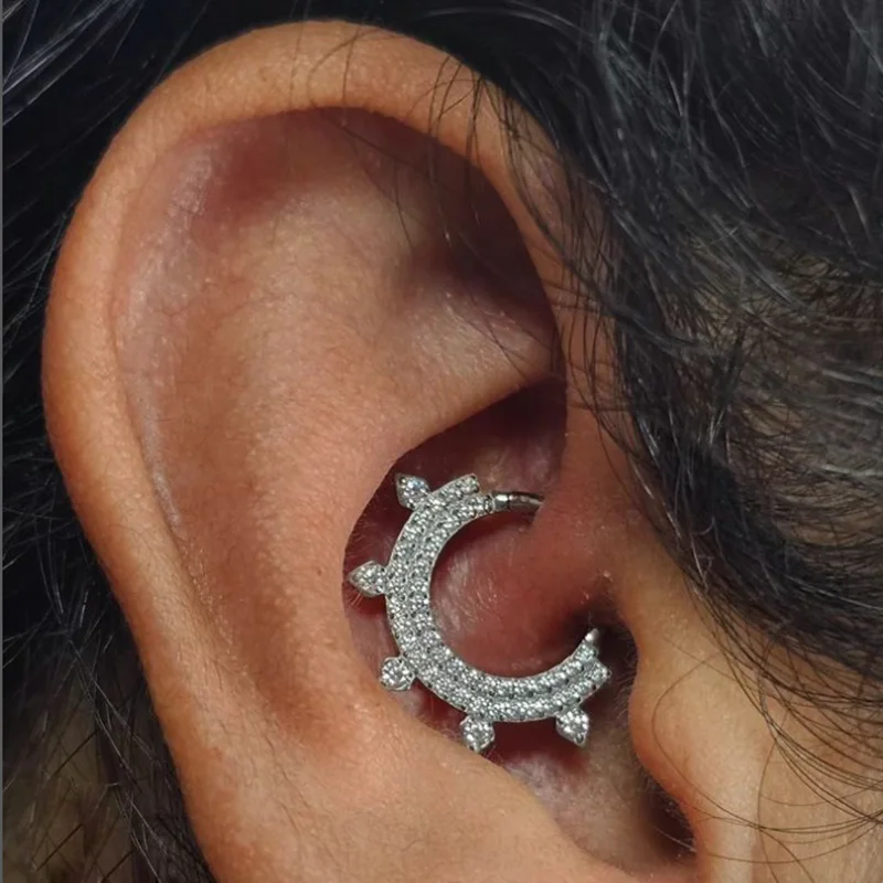 G23 Titanium EAR PIERC Fan-shaped and side Zircon Ring Hoop Nose Rings Hinged Clicker Earring Labret Tragus Ring Body Piercing