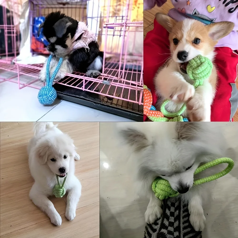 1pc Durable Dog Rope Toy with Ball - All-Breed Chew and Tug Plaything Random Color Selection