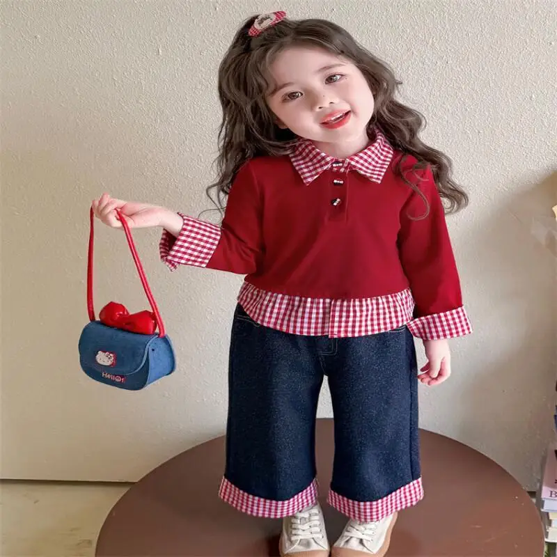 الفتيات الصغيرات الدنيم السراويل قطعتين مجموعة جديدة للأطفال النمط الغربي المرقعة هوديي موضة 2 قطعة الملابس سترة الصبي بلايز