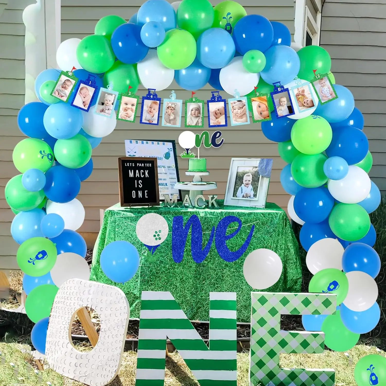 Balloon Garland Arch Kit, Golf Photo Banner for Boys, 1st Birthday Party Decoration, Hole in One, Party Supplies