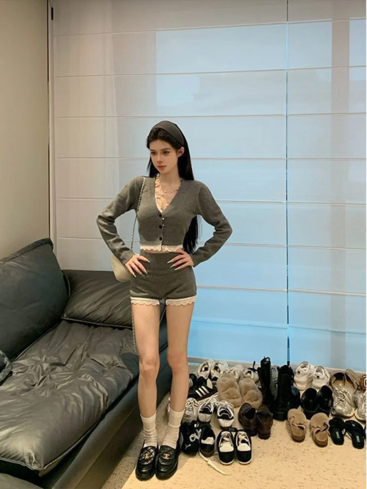 شورت نسائي محبوك بخصر مرتفع مزين بالدانتيل بتصميم ريترو، مناسب للربيع، مقاس XS، ذو تأثير رفع الوزن وتنحيف الجسم، شورت غير رسم...