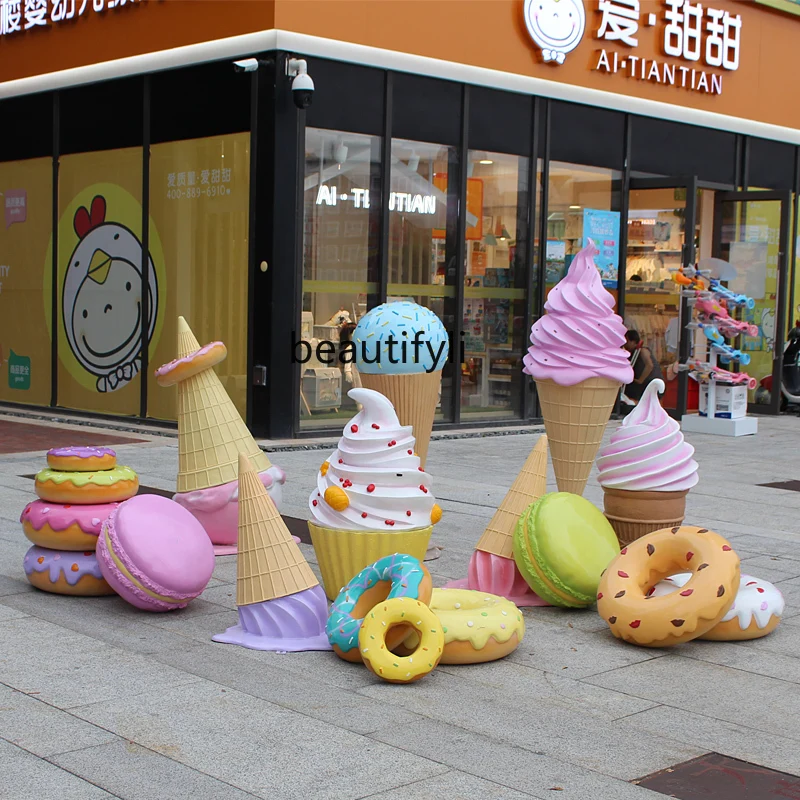 

zq Ice Cream GRP Sculpture Donut Ice Cream Model Shopping Mall Decoration Floor Big Decorations