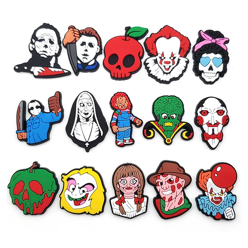 16pcs Horror Style PVC Shoe Charms Funny Shoe Aceessories Fit Charms Sandals Decorations Unisex Adult Halloween Gifts