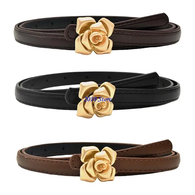 حزام جلد F3MF بأزرار وردية للنساء من الجينز والسراويل ذات الخصر الرفيع القابل للتعديل