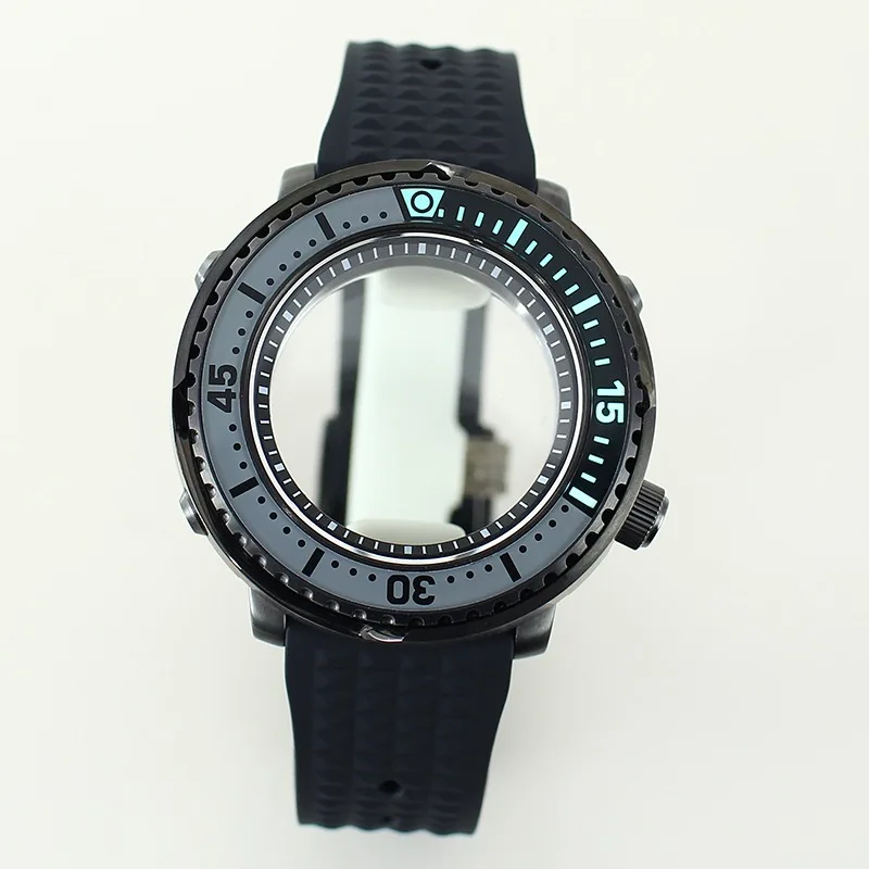 Correa de caucho negra de acero inoxidable 316L modelo enlatado para caja de reloj mecánico NH35