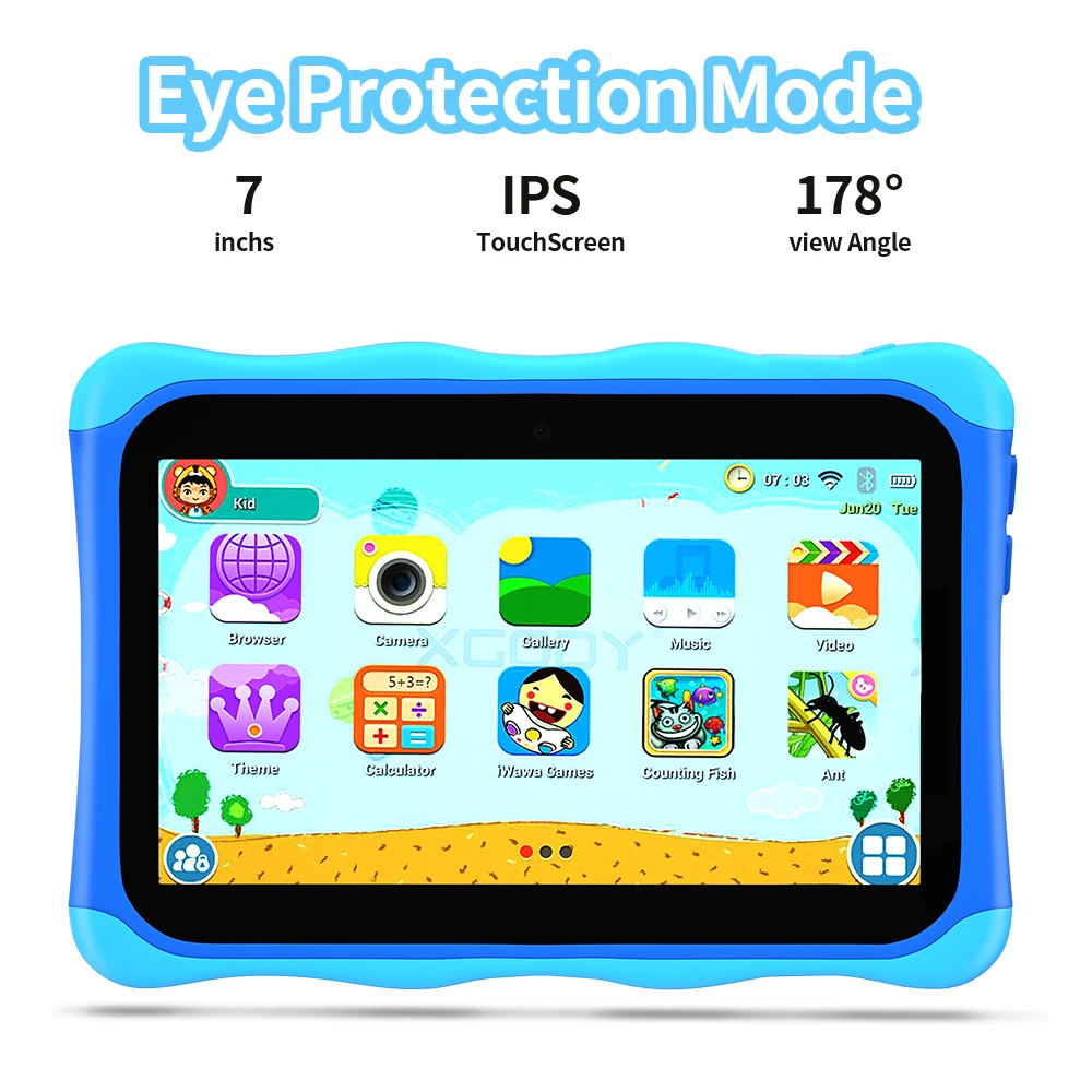 Novo sistema android 13 de 7.0 polegadas tablet infantil, 4gb + 64gb, controle pardo, tablet para aprendizagem e educação,