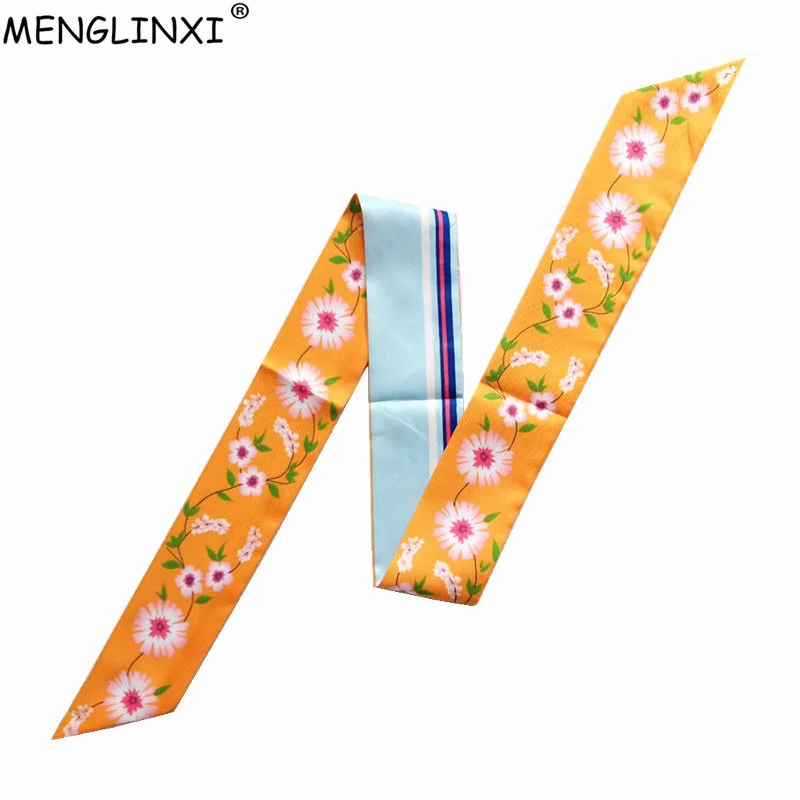 

Small Flower Scarf Women Fashion Stripe Neckerchief Skinny Silk Scarves For Ladies Handbag Ribbons Head Scarf Womens Tie