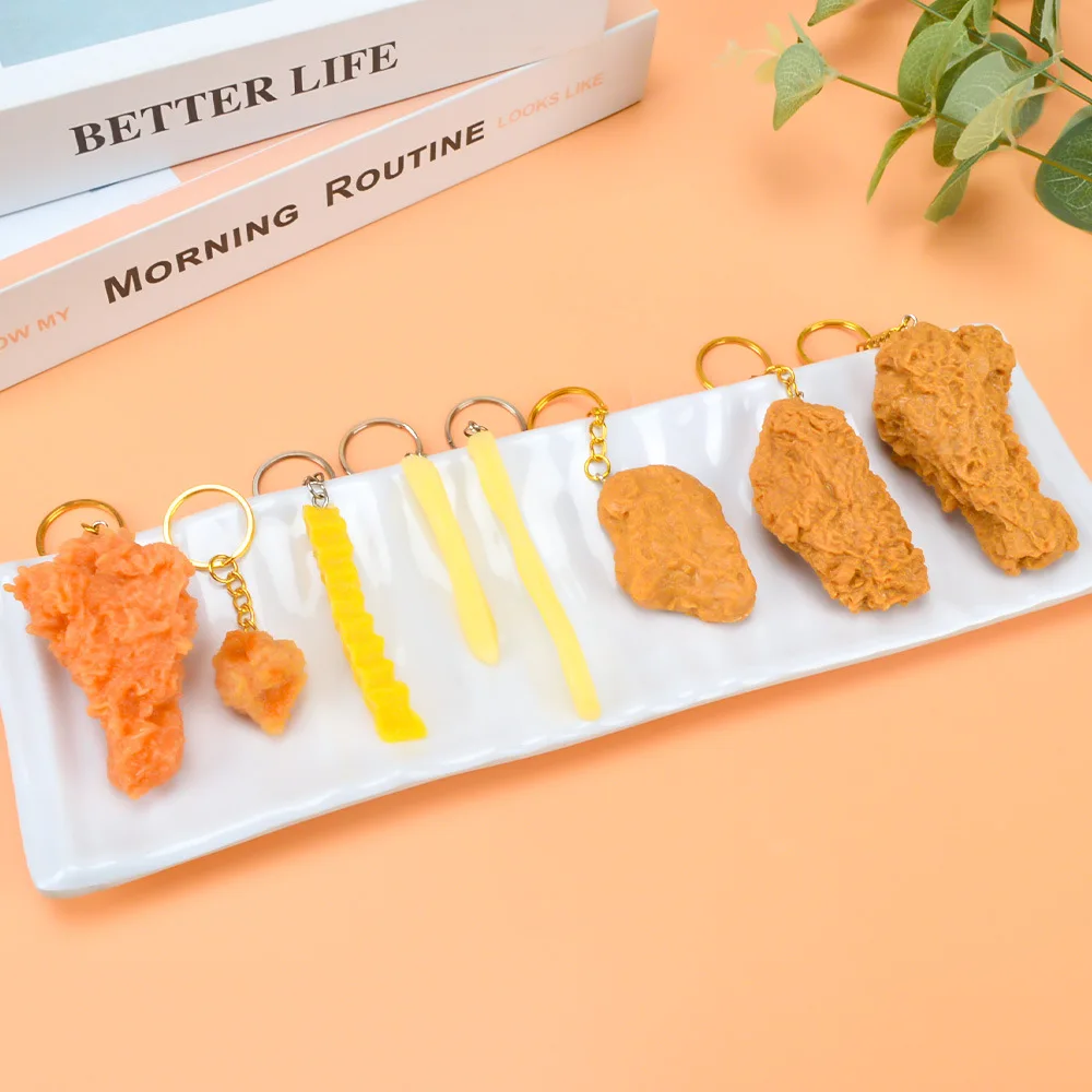 Quirky French Fries and Chicken Nugget Keychain Accessory, Creative Mini Realistic Food Car Keyring Pendant, Children's Toy Gift