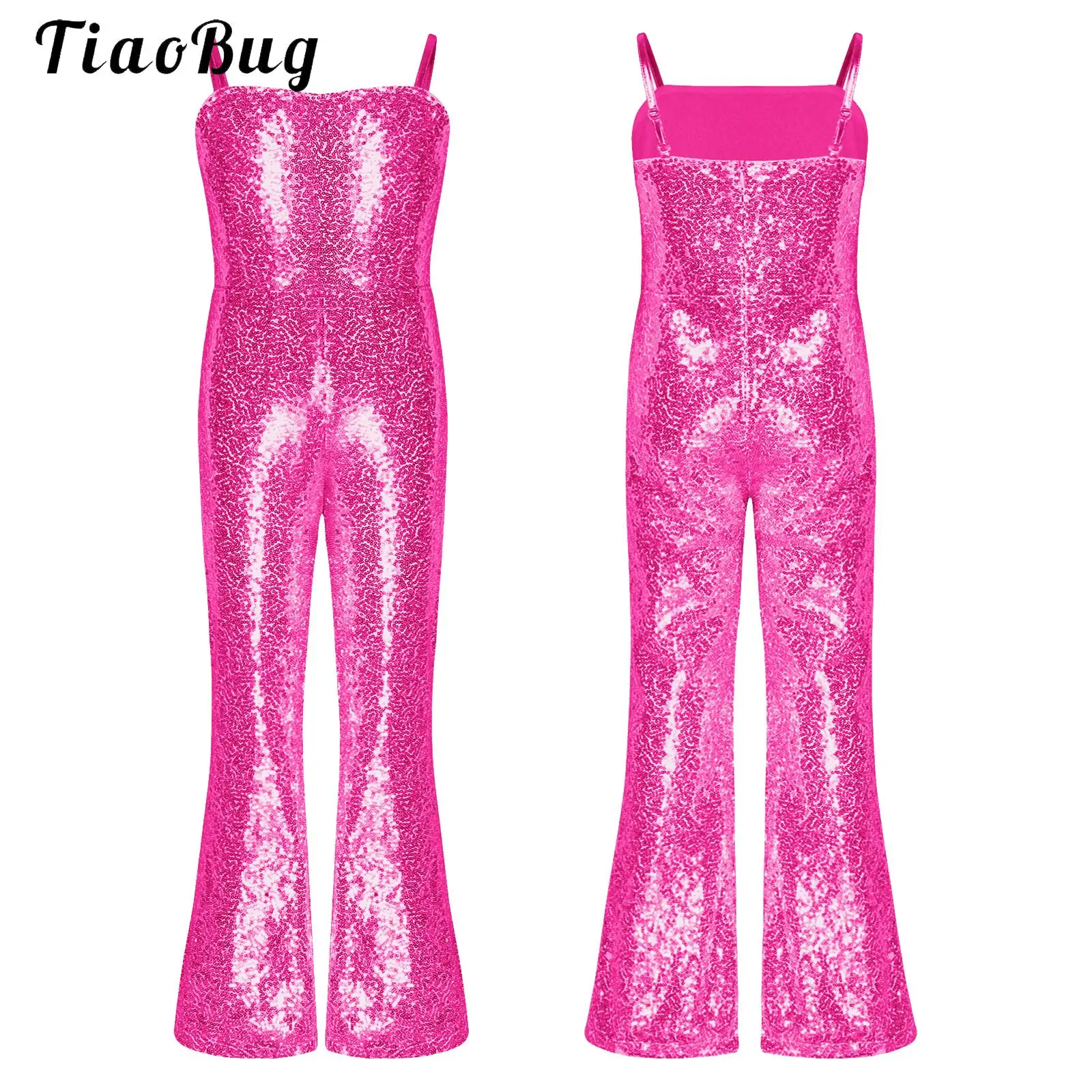 

Shiny Halloween Hippie Costume Bell Bottom Jumpsuit for Girls Movie Character Sequins Disco Outfit 70s 80s Prom Party Costume