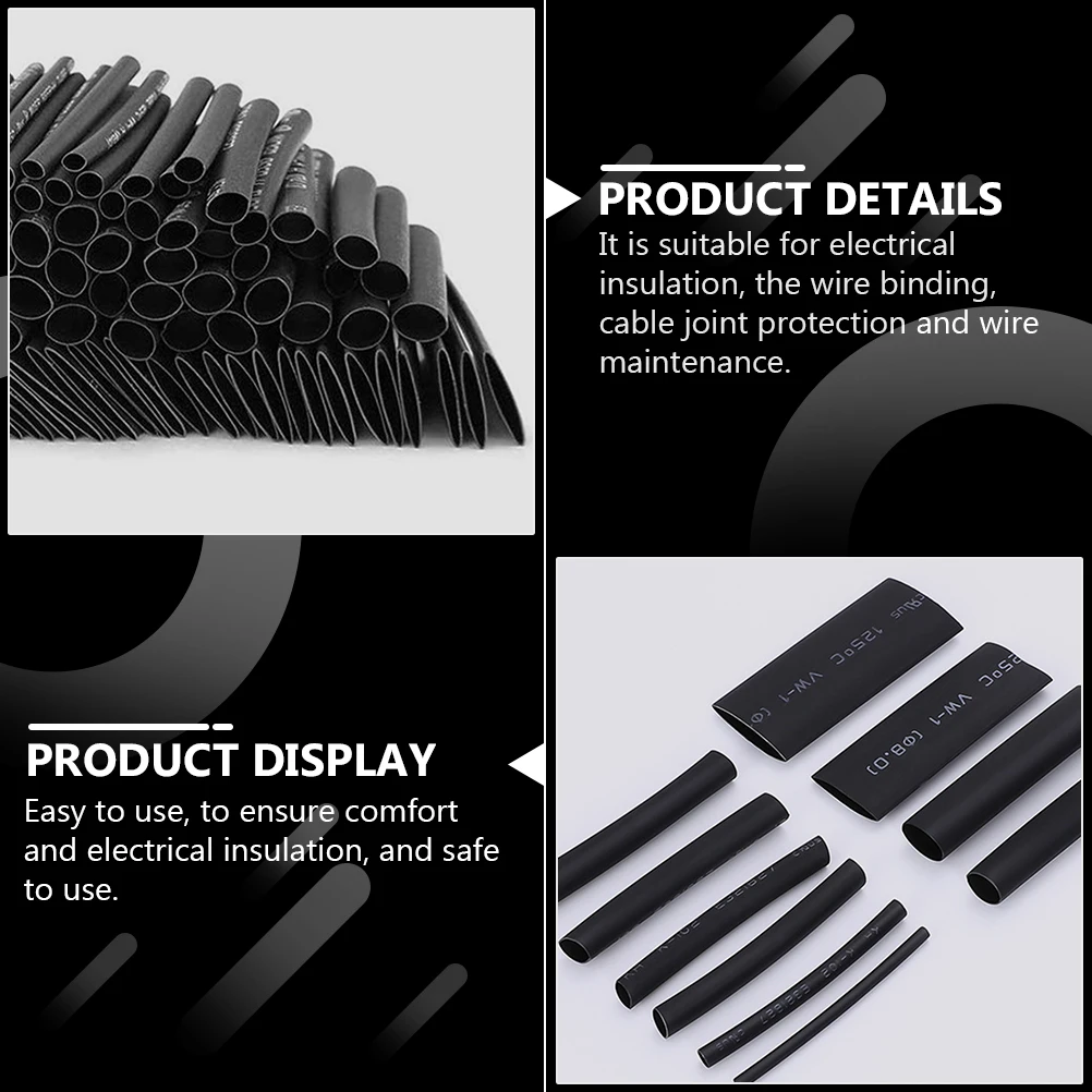

650 Pcs Heat Shrink Tubing Black Waterproof Tubings Protective Tube Shrinkable Protection Tubes XLPE