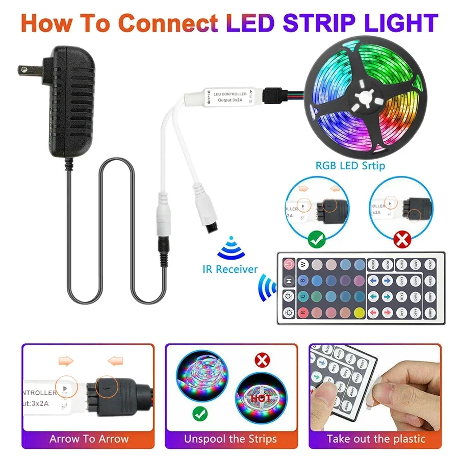 5M-20M Bluetooth LED Strip 5050 2835 IP20 RGB Strip LED Light Flexible Ribbon Stripe DC 12V RGB Diode Tape IR Controller Adapter