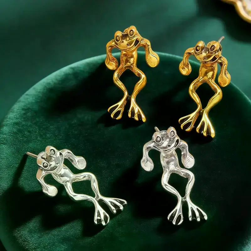 Brincos de Sapo Tridimensionais Criativos, Estilo Vintage, Joias Divertidas e Acessórios de Moda com Personalidade de Animal, Presentes