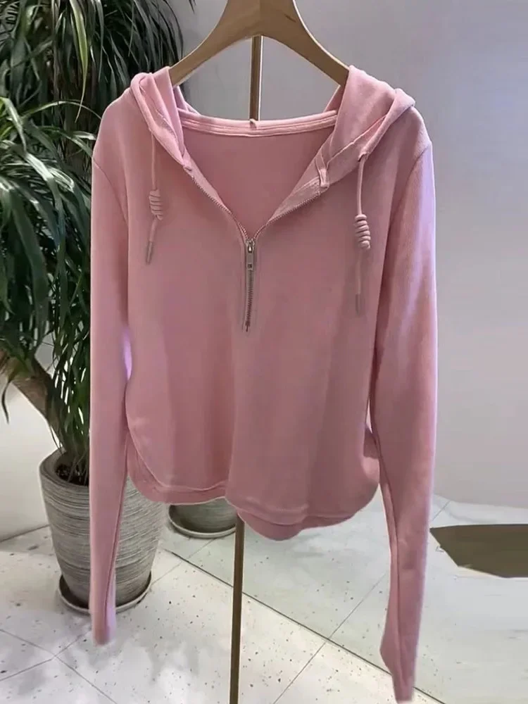 Primavera/otoño nuevo Color sólido con capucha de manga larga Sudadera con capucha de las mujeres Rosa Casual Top coreano sudaderas para mujer