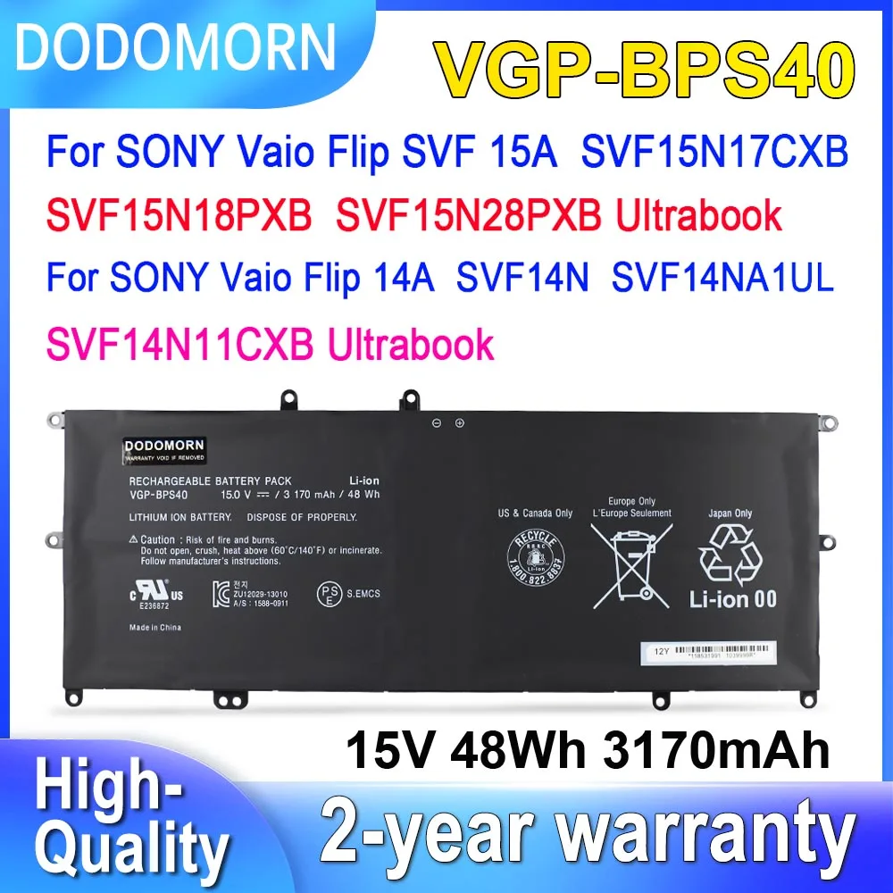 

DODOMORN VGP-BPS40 Laptop Battery For Sony Vaio Flip 14A SVF14N SVF14NA1UL SVF 15A SVF15N17CXB SVF15N28PXB BPS40 15V 48Wh