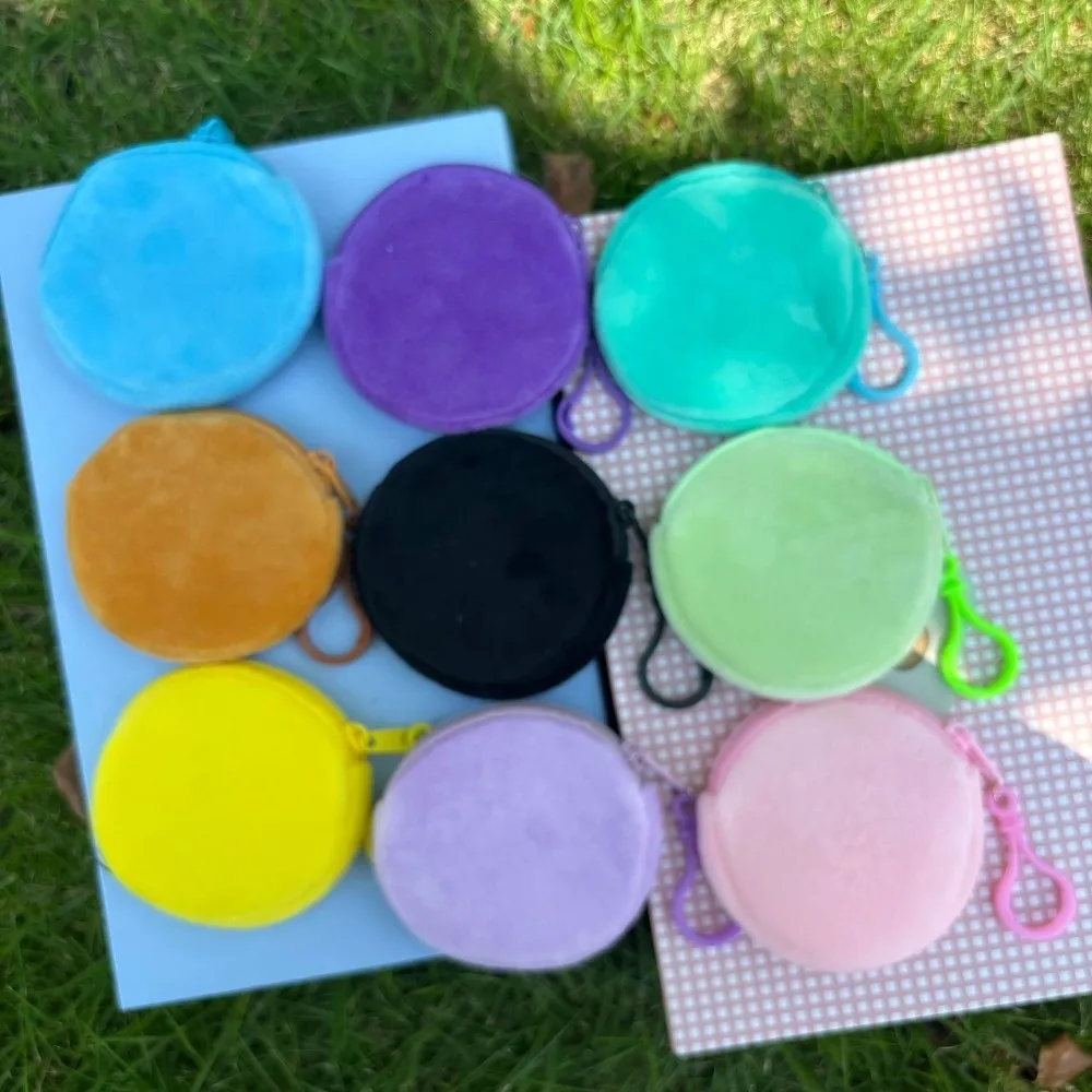 Fashion Solid Color Coin Purse Round Shape ID Card Bag Kawaii Style Cute Keychain Wallet Commute