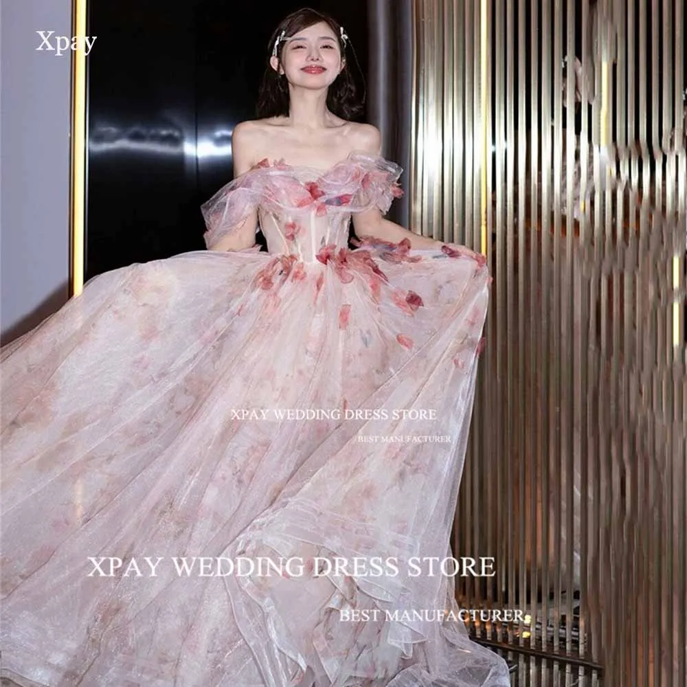 XPAY Princess Floral Flowers Korea Evening Dresses Sweetheart Ruffles Formal Prom Gown Wedding Photo Shoot A Line Birthday Dress