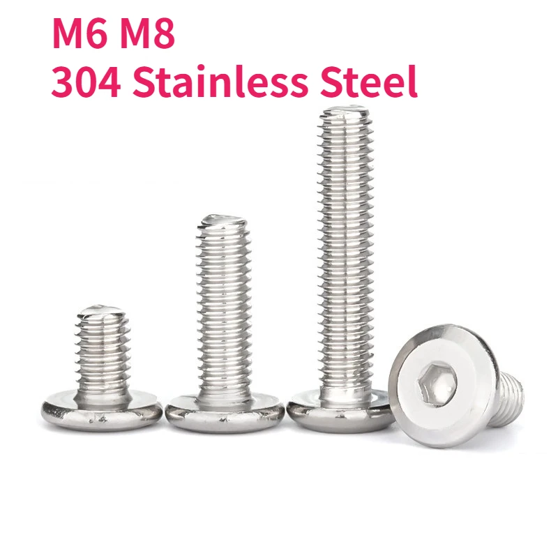 1/2/3/5/10/50pcs M6 M8 Allen Hex Hexagon Socket Large Flat Head Furniture Rivet Screw Connect Joint Bolt 304 A2 Stainless Steel