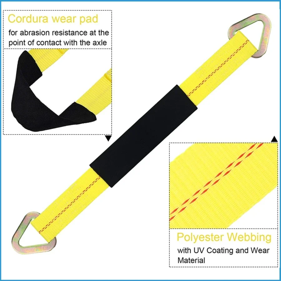2 STUKS 90x5 cm Auto Asriemen met D-Ring en Beschermhoes voor het Beveiligen van Auto Transport As Vastzetriemen 10000LBS