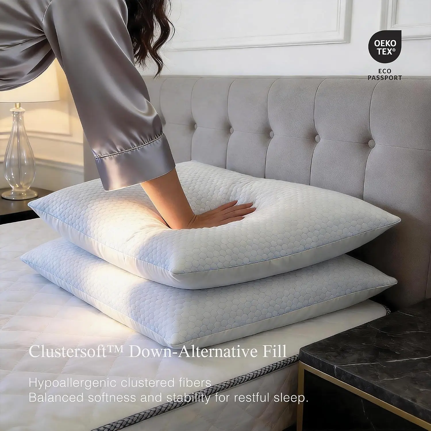 Luxury Hotel Cooling Pillows King Size Set of 2, 500 TC Cotton Cover, Down Alternative - view 4