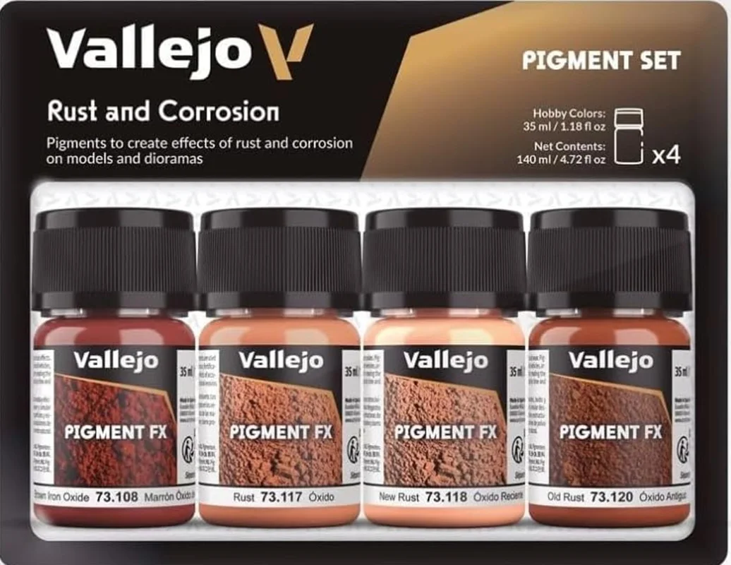 

Vallejo Pigment FX Rust &Corrosion Effect Wide Range of Effects Caused by the Climate and Geographic Conditions Contains 4x35 ml