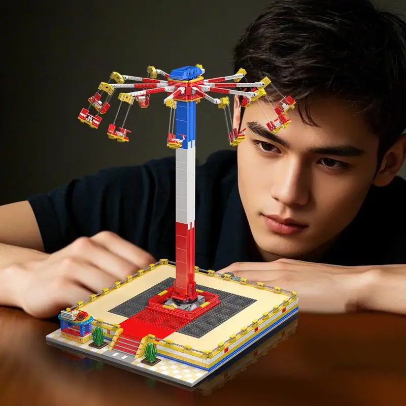 モールドキング 11016 遊園地のおもちゃ 電動フライングスイングライド 1581ピース 組み立てブロック ローラーコースター ブロックギフト