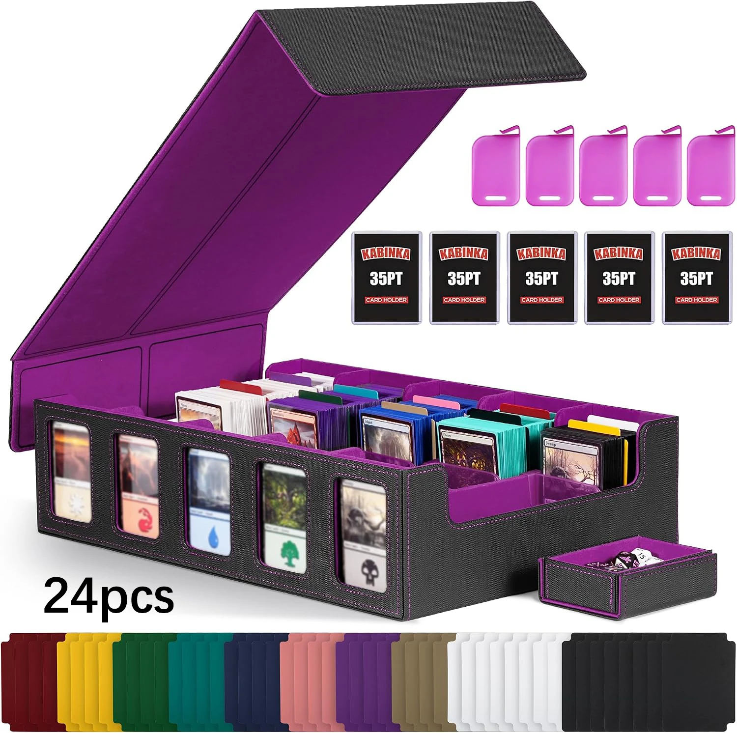 3900+ Trading Card Storage Box with Commander Display TCG Card Storage Box, Large Leather Trading Card Organizer Case with