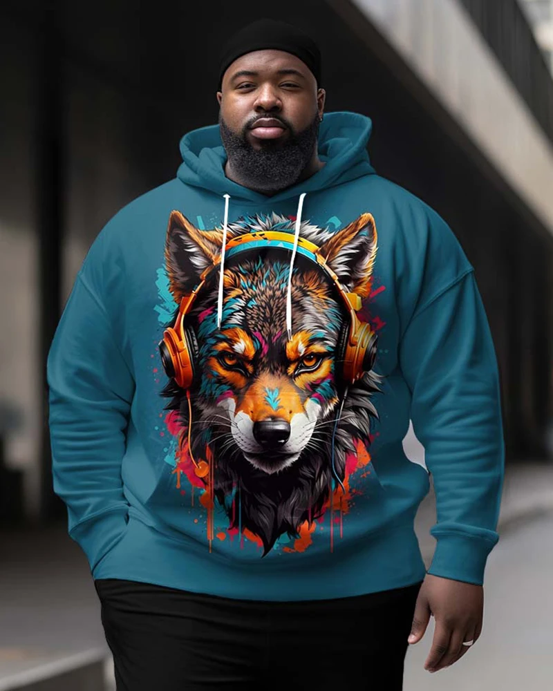 L-9XL Plus Size Men\'s Skeleton Bear Wolf Lion Animal Pattern Fashion Trend Casual Versatile Long Sleeve Hoodie ZOOY