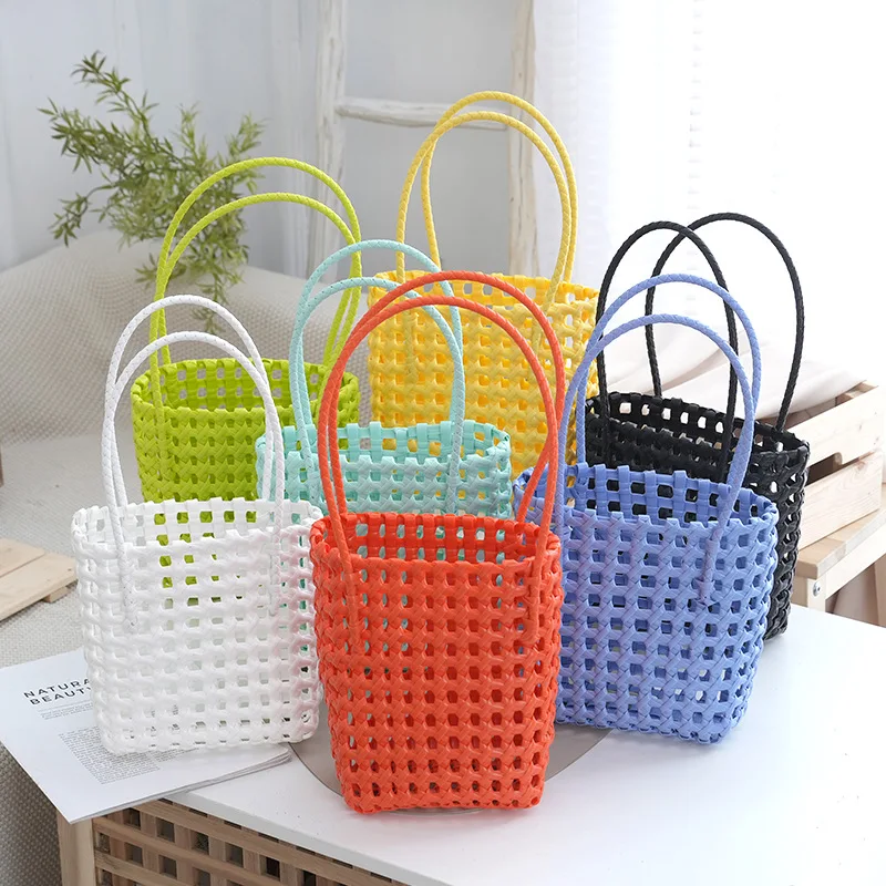 

Plastic Woven Vegetable Basket Bag New Handbag Women's Vacation Leisure Handmade Beach Bathing Basket