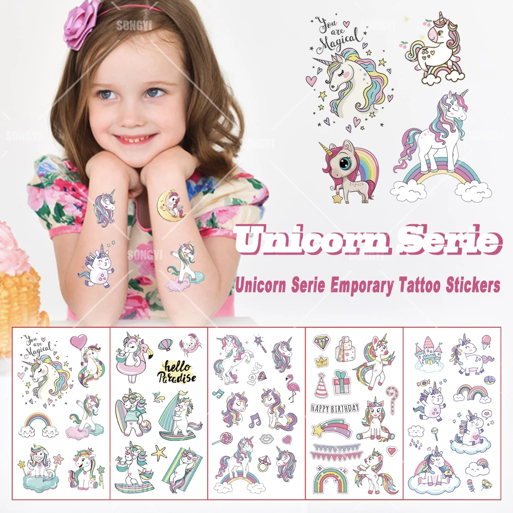 10 Sheets/Set unicorn Temporary Tattoo Stickers Lion Giraffe Elephant Rabbit Baby Shower Kids Gift Body Makeup Sticker Tattoos