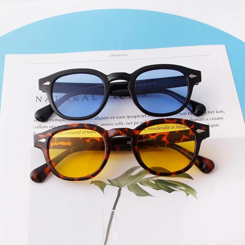Vintage Rivet High Quality Round Sunglasses New Women Men Brand Design Retro Sun Glasses Yellow Blue Lens Square Eyewear view 4