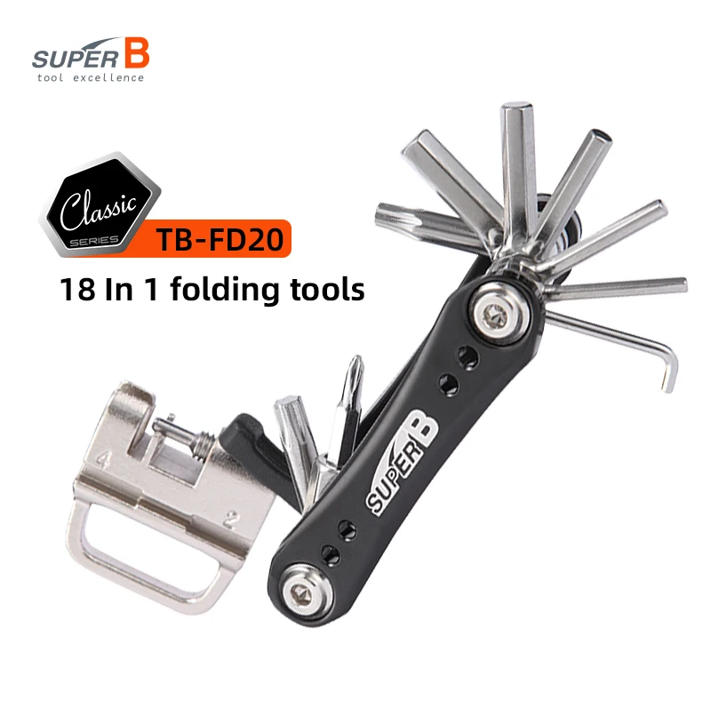 Super B 18 In 1 Mini Fiets Multitool Fiets Reparatie Multifunctionele Gereedschappen 2/2.5/3/4/5/6/8 Mm Allen Sleutels Ketting Gereedschap Duurzaam