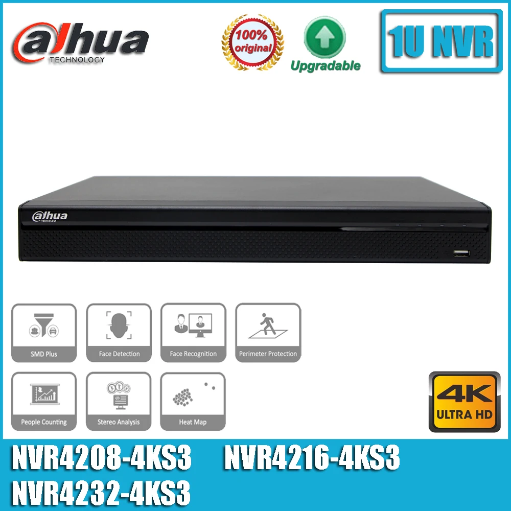 Original Dahua NVR4208-4KS3 NVR4216-4KS3 and NVR4232-4KS3  8/16/32 Channel 4K NVR 1U 2HDDs Network Video Recorder No POE Ports