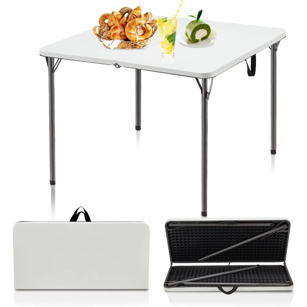 

34" Folding Table, Portable Square Folding Card Table with Collapsible Legs & Carrying Handle, Plastic Tables for Camping,Picnic