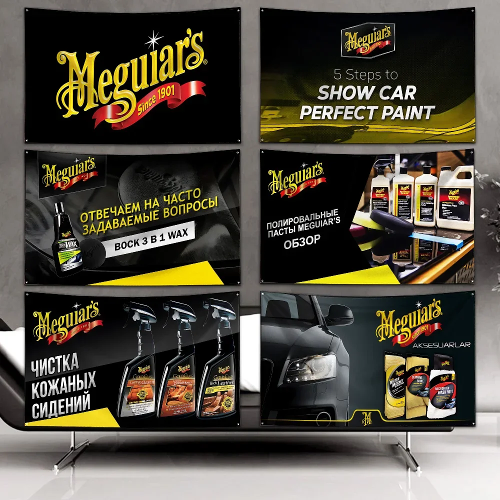 3 x 5 Fuß Meguiars-Flagge, Polyester-Digitaldruck-Banner für Garage, Wandkunst, Außentür-Dekoration mit Messingösen
