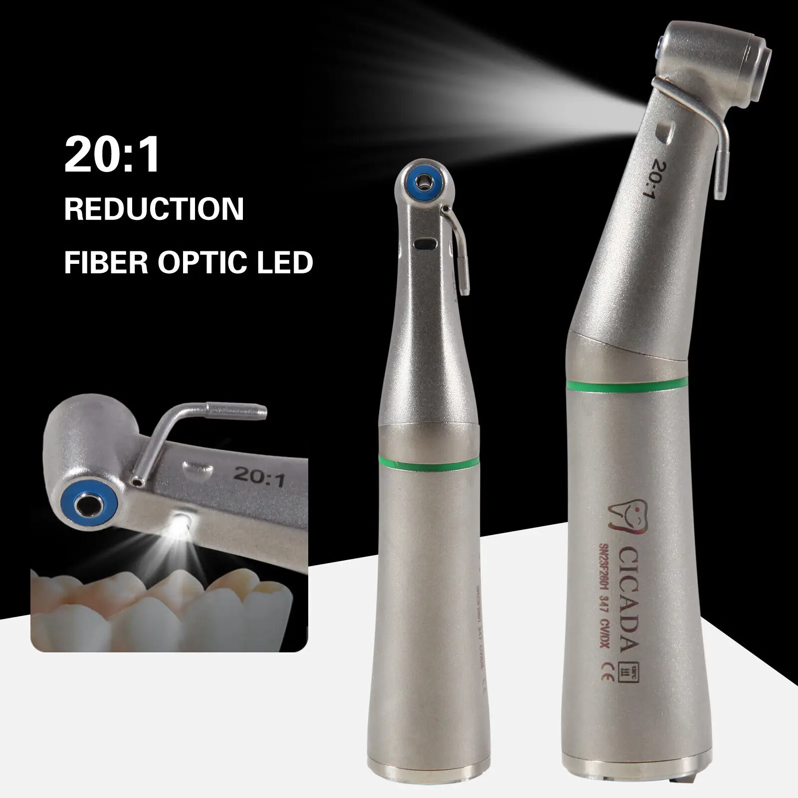 

Dental 20:1 Implant Fiber Optic LED Contra Angle Handpiece Slow Low Speed CICADA