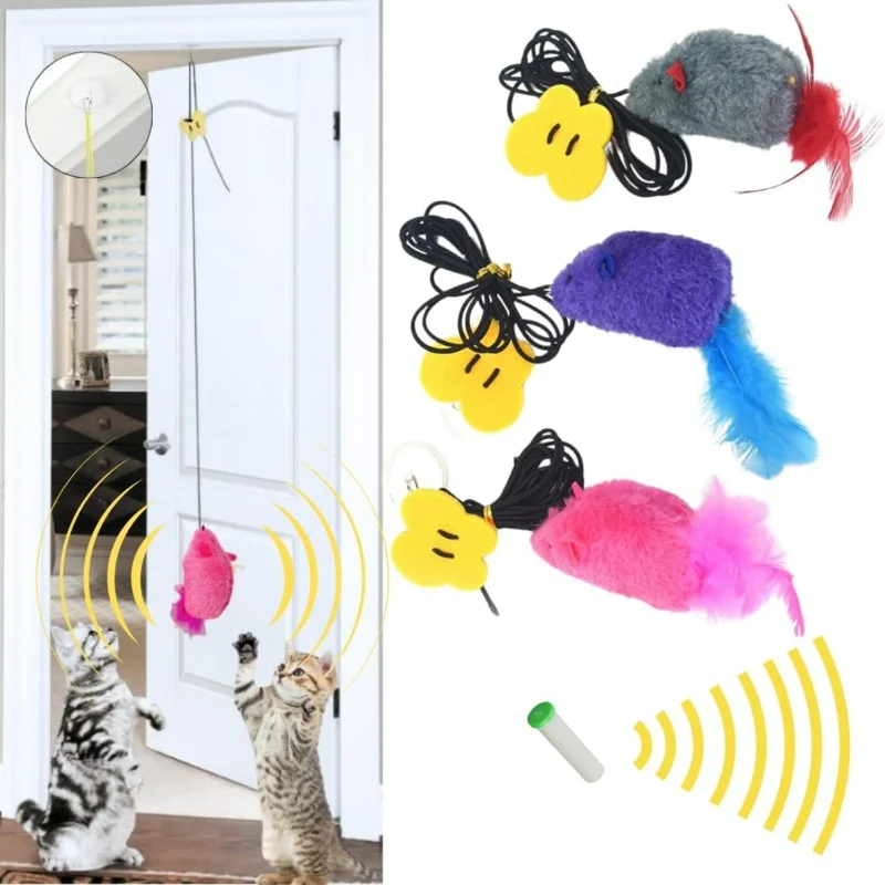 

Exciting Interactive Lifelike Hanging Cat Toys - 3 Pack for Joyful Play and Exercise. Hands-Free Squeaker for Endless Entertainm