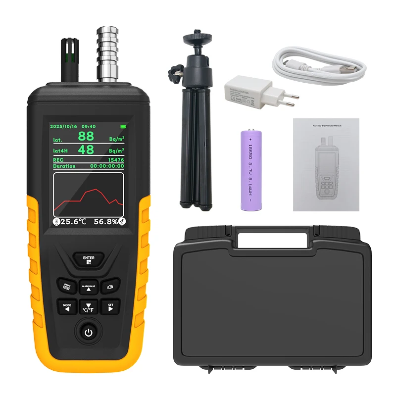 HZ-8101 Radon Gas Detector, Professional Air Quality Monitor Tester, Indoor Environmental Radiation Tester for Home/Basement