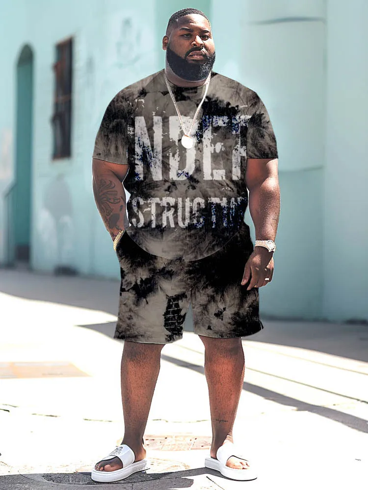 L-9XL Short sleeved T-shirt Shorts Set Plus Size Men Street Leisure Fashion Colored Invisible Letter Printing Two Piece Set ZOOY