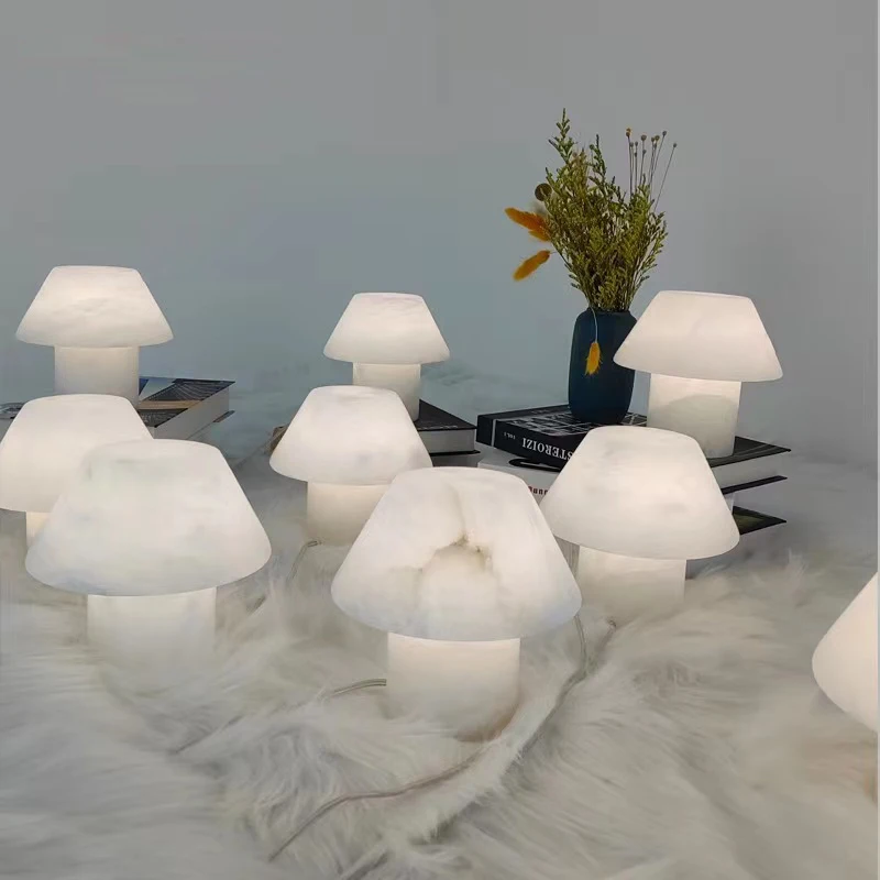 

LED Dimmable Home Deco Natural Marble Mushroom Table Lamp.Desk Lamp.LED Dest Lamp For Bedroom Foyer