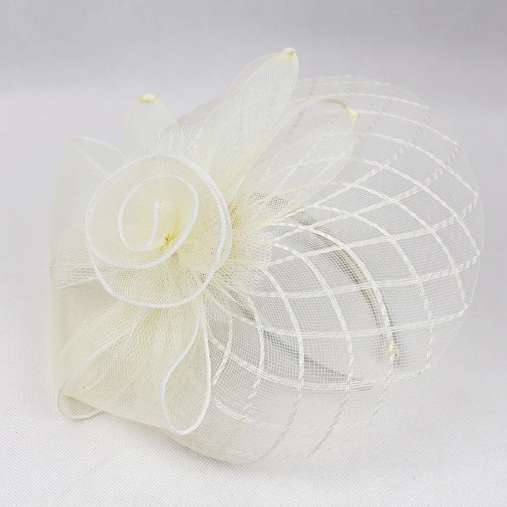 Women Bridal Fascinator Hat with Grenadine Organza Flower Headband Ladies Kentucky Derby Cocktail Tea Party Headwear