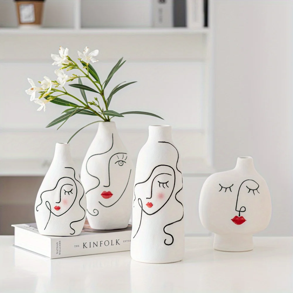 

Nordic Hand Painted Face Creative Ceramic Vase Home Living Room Decor Flower Vase Gift