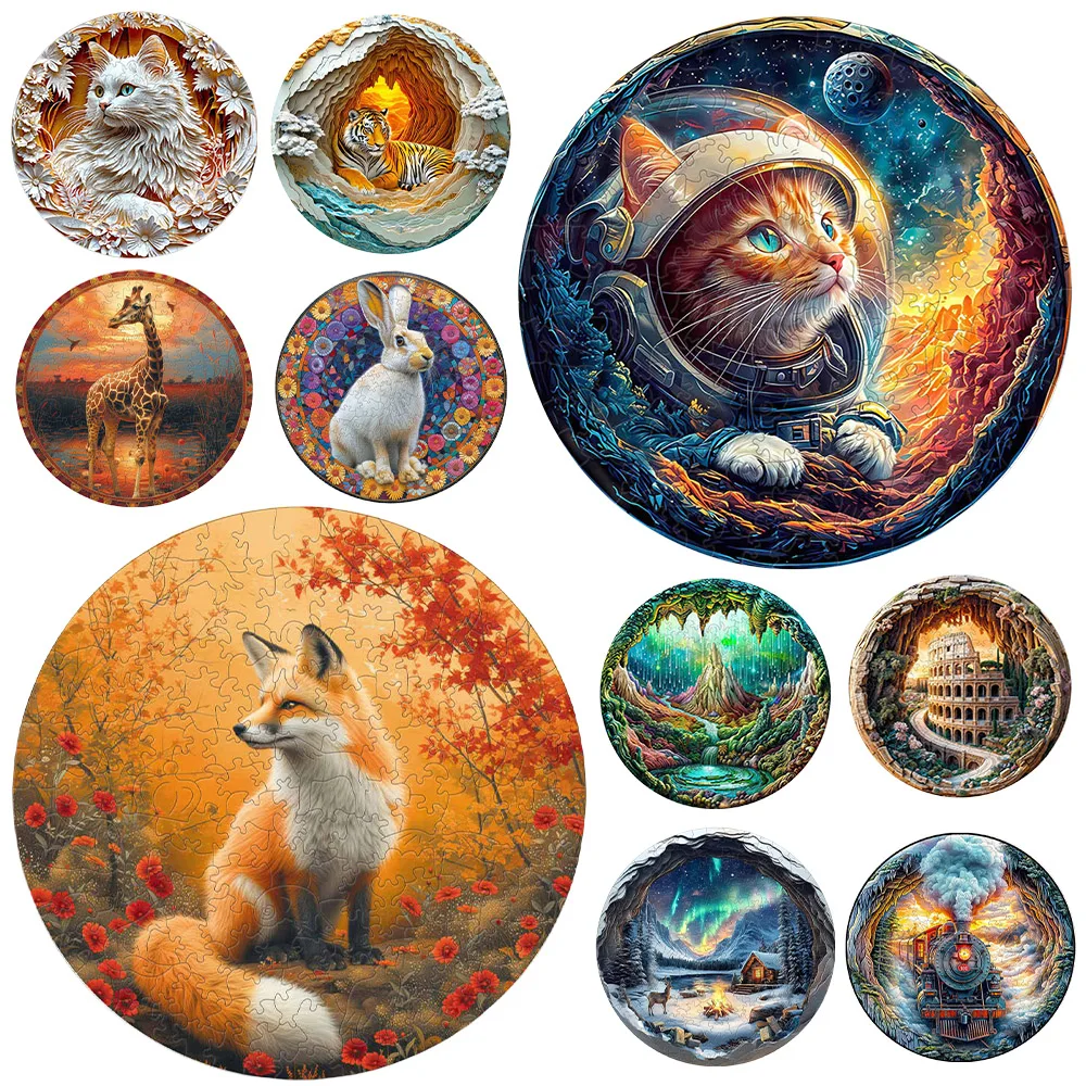 

Snowy night train puzzle wooden puzzle colorful fantasy cool animal Sudoku exercise brain parenting education leisure gift wood.
