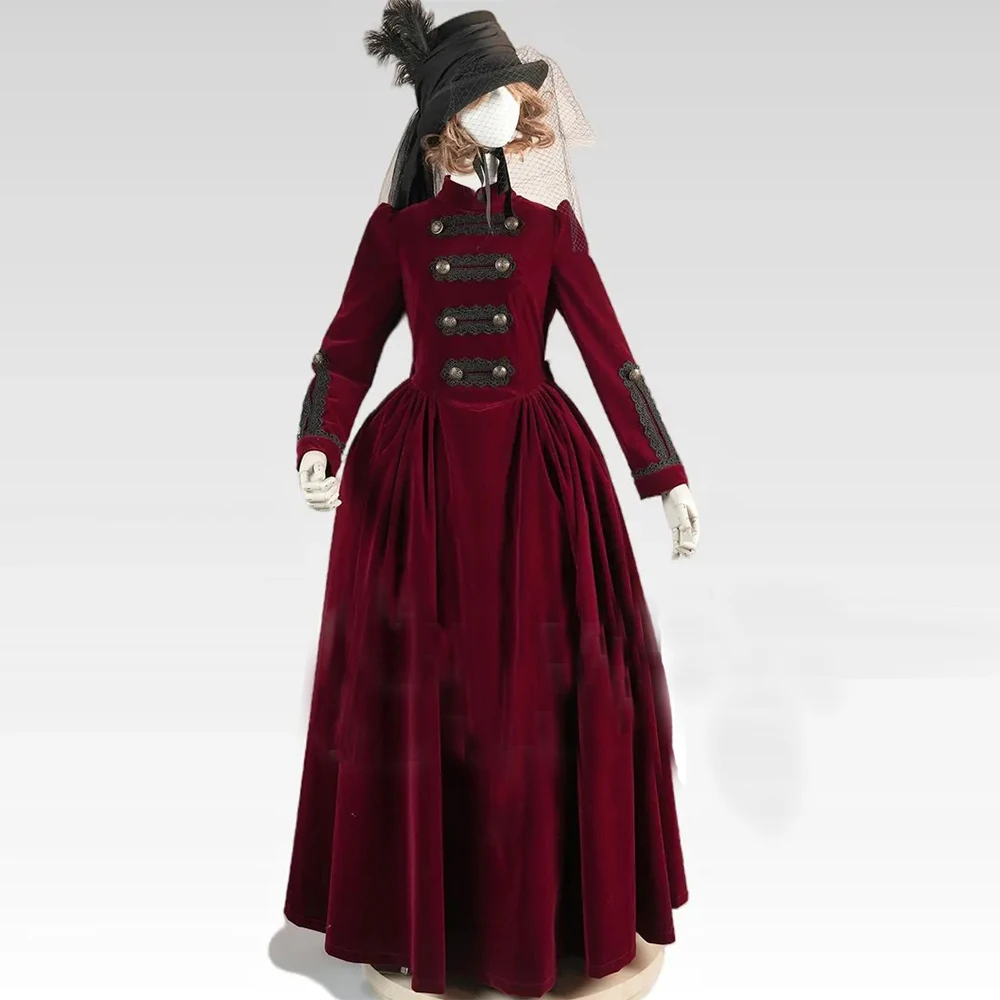 

1890s Gothic Steampunk Military Costume Victorian Edwardian Duchess Red Officer Dress Colonial Civil War Queen Visiting Gown