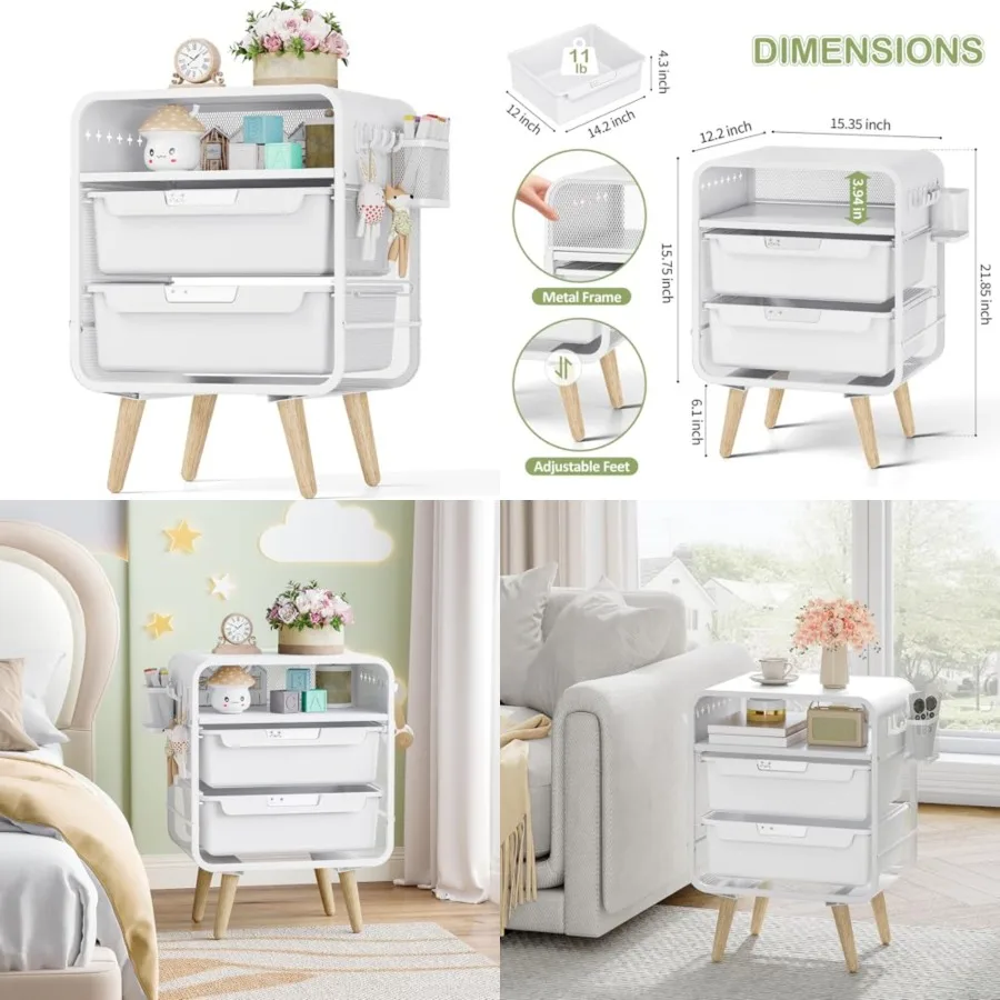 

Nightstand, Night Stand, Side Table, Bedside Table, Cute End Table with Storage Drawer for Girls boy