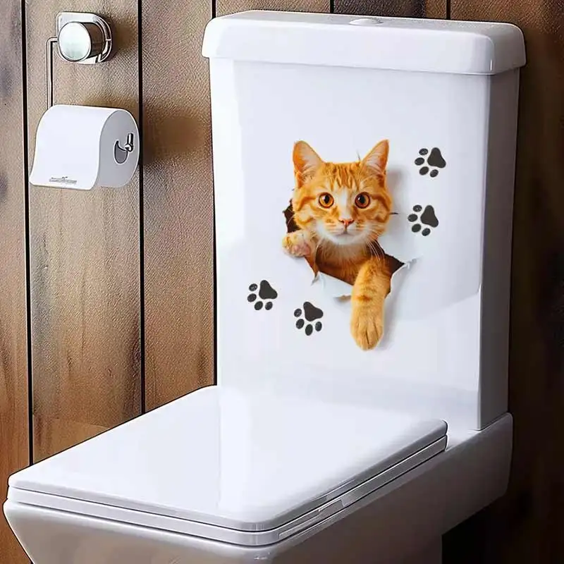 Cute Cat Toilet Sticker Bathroom Toilet Cover Sticker Wall Stickers Animal Wc Accessories Fun