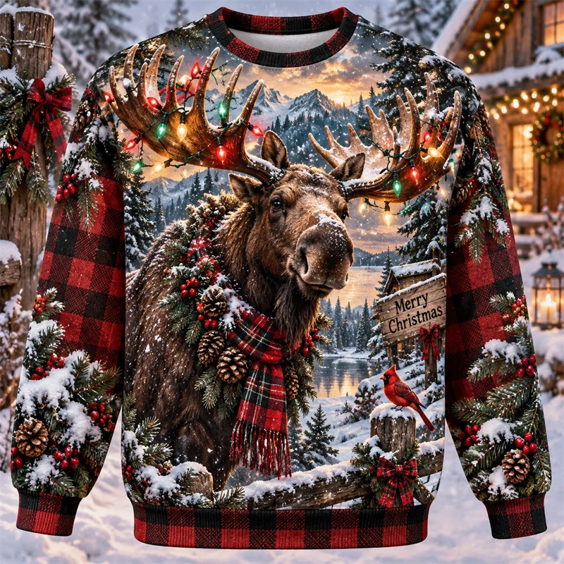 Christmas Animal Sweatshirt Dog Moose Capybara Owl Red Panda Polar Bear Cat Penguin Crewneck Xmas Pullover Holiday Gift Fun Top