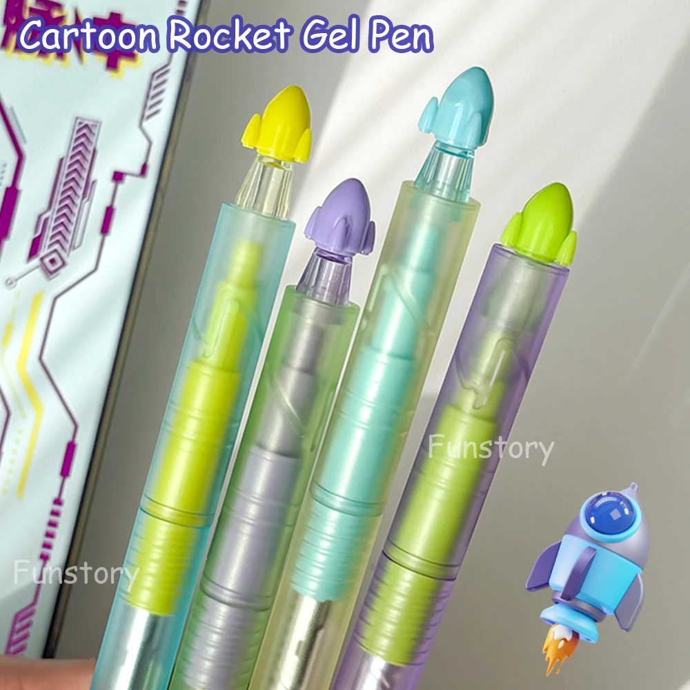 

4pcs Cartoon Rocket Fun Gel Pens 0.5mm Quick-Dry Simple Creative Writing Pens for Office School Supplies
