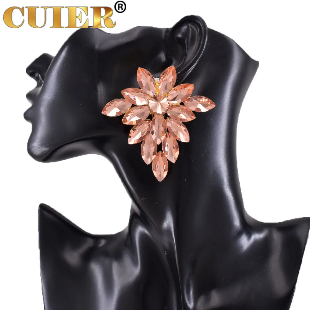 CUIER Full Glass Gemstones Clip on orecchini a bottone per le donne Wedding Jewelry Ear