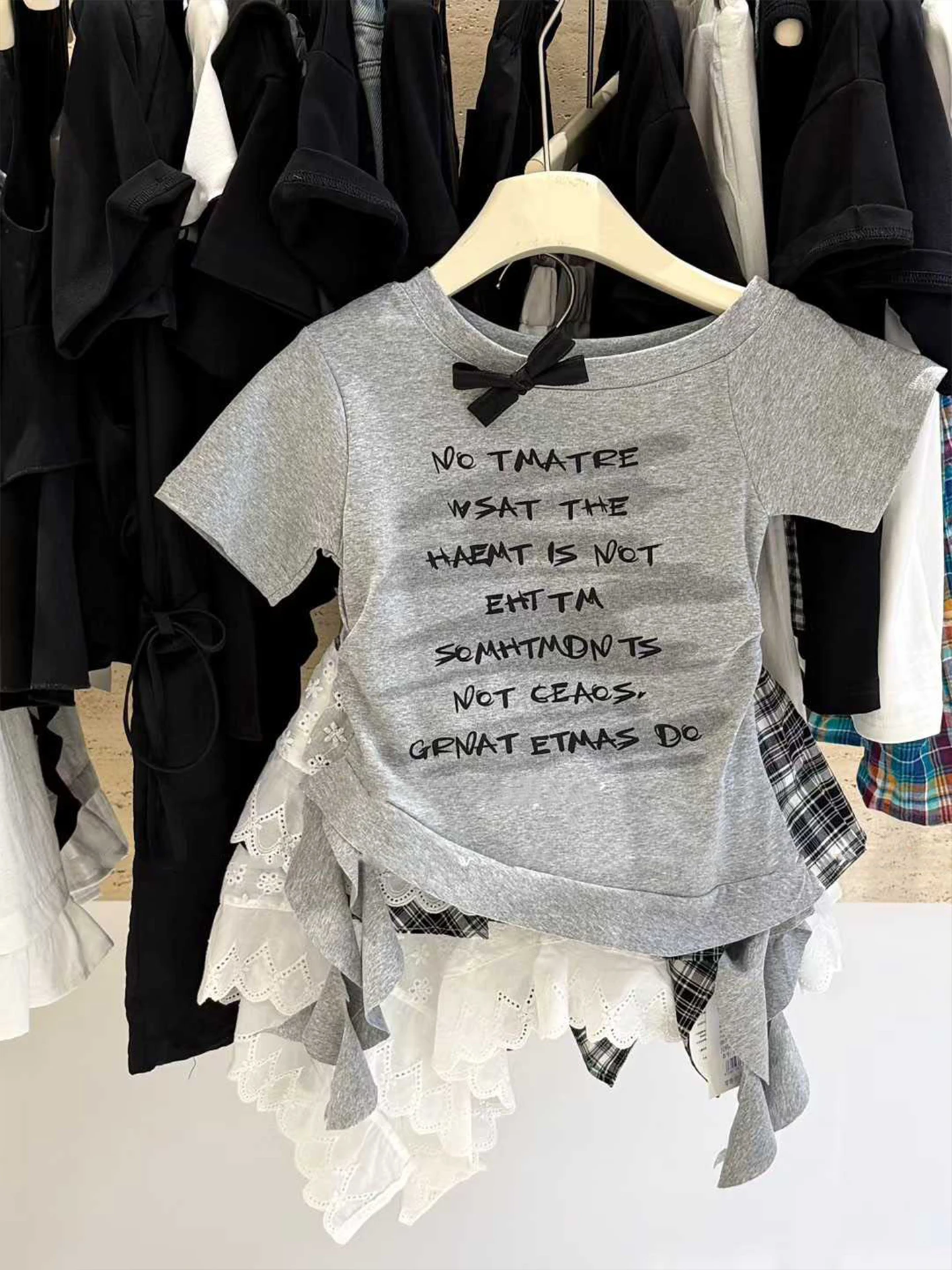 

Girls Short Sleeve T-Shirt Children Base Shirt Summer Wear New Gray Super Beautiful Top Letter Clothes for Girls Kids' Fashion