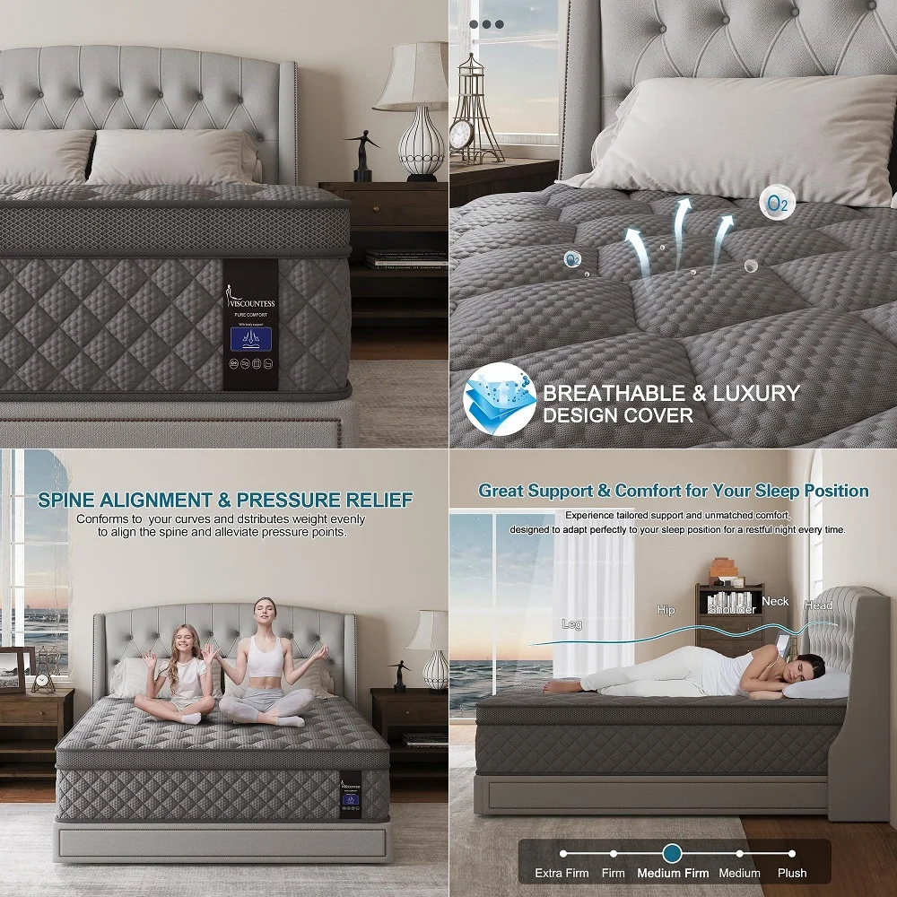 

Size Mattress, 12 Inch Hybrid Matress with Memory Foam amp Individual Pocket Springs, King Mattress in a Box, Medium Firm Feel,